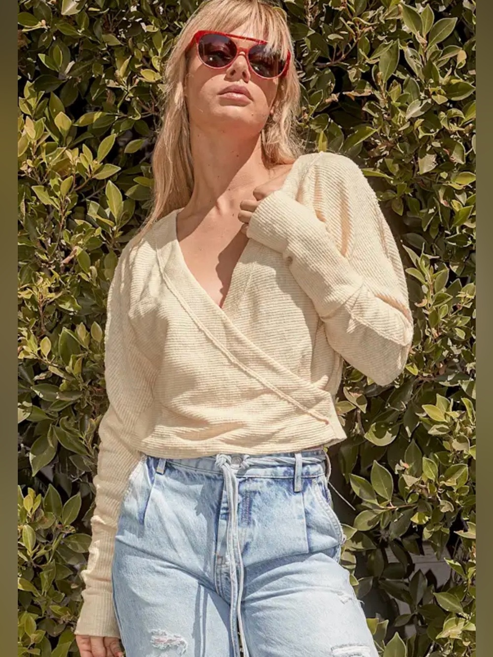 FP We The Free Cream Wrap Pullover Sweater